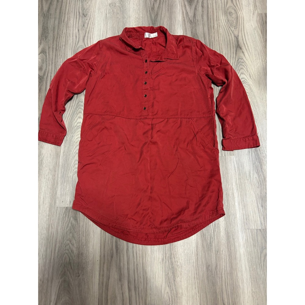 Time and Tru Womens Lyocell Shirt Dress XL 16-18 Red Long Sleeve Pockets Button